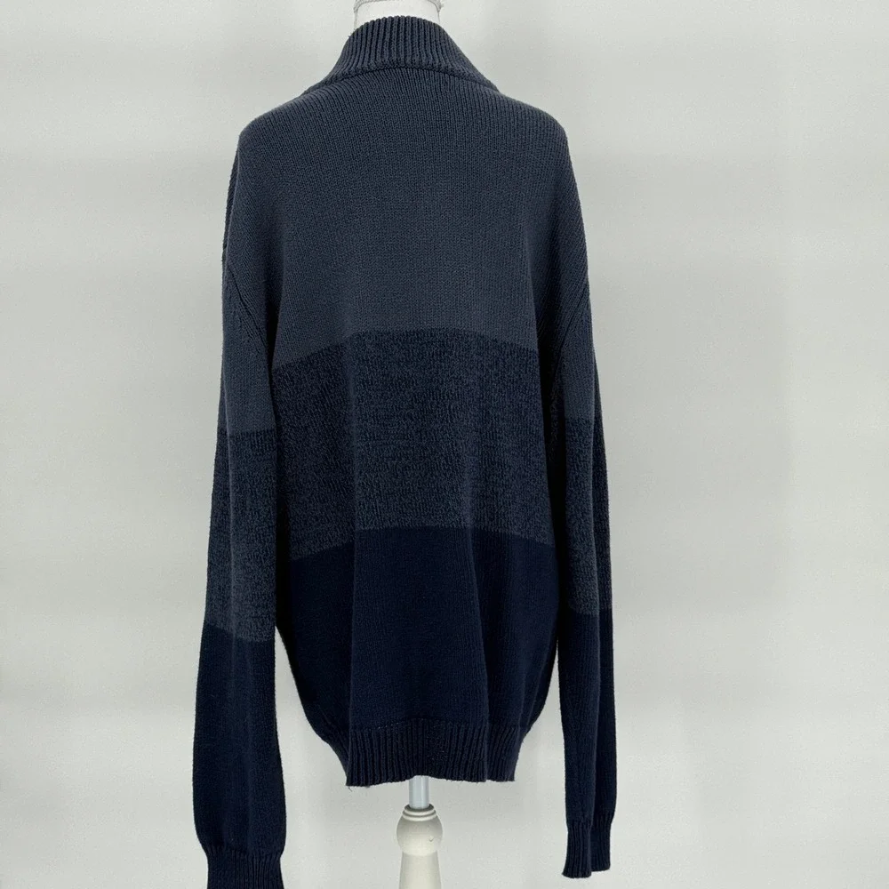 Grandpacore Minimalist‎ Two Tone Henley Knit Mock Neck Sweater Blue Men's XL